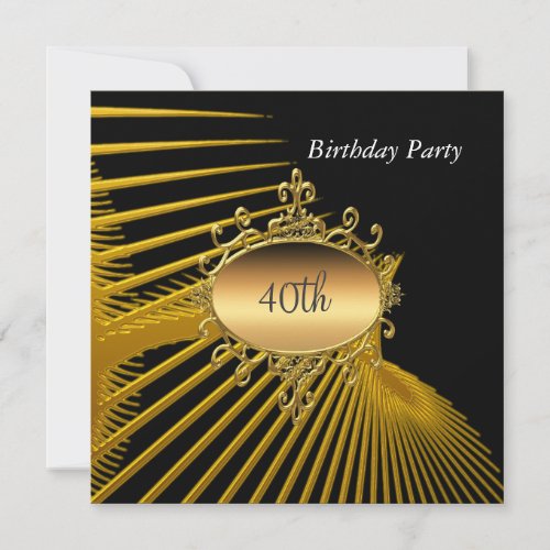 40th Birthday Party Gold Black  Invitation