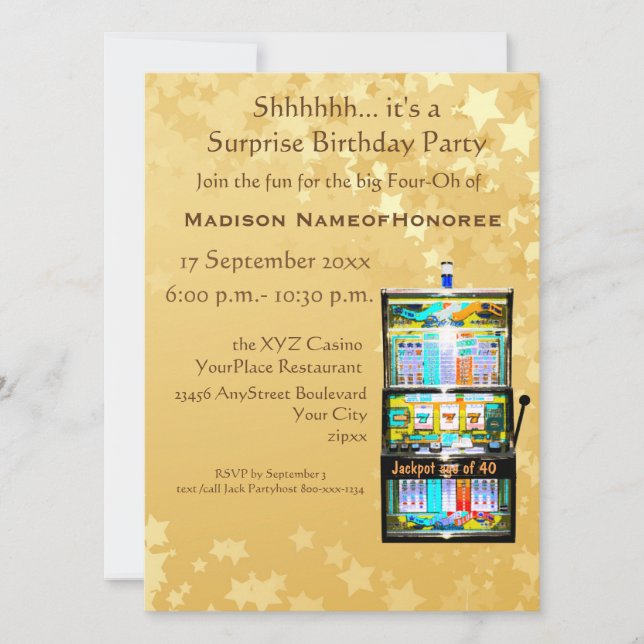 40th Birthday Party Gold Casino Slot Machine Invitation (Front)