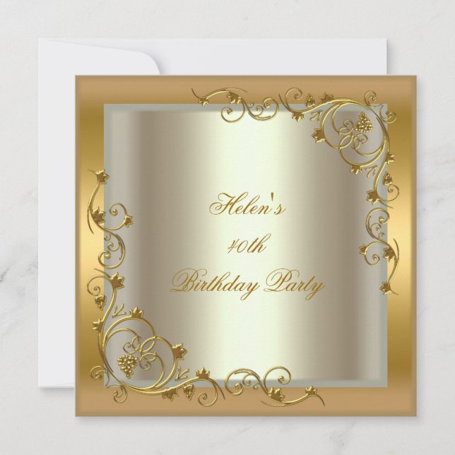 40th Birthday Party Gold Cream Floral Invitation (Front)