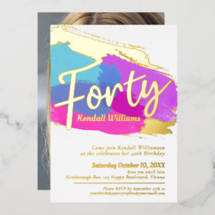40th Birthday party gold foil photo abstract art Foil Invitation