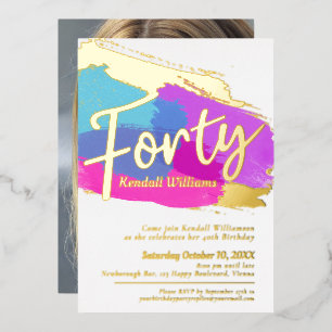 40th Birthday party gold foil photo abstract art Invitation