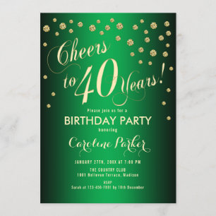 40th Birthday Party - Gold Green Invitation
