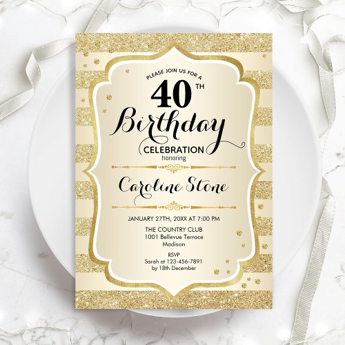 40th Birthday Party _ Gold Invitation