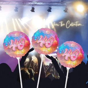 40th Birthday Party Gold Pink Glitter Disco Ball Balloon