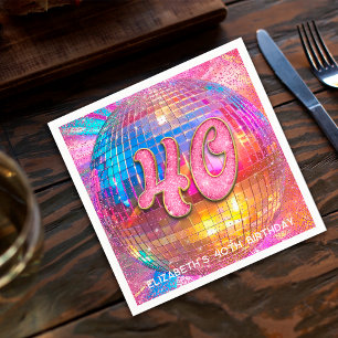 40th Birthday Party Gold Pink Glitter Disco Ball Napkins