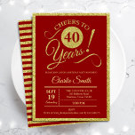 40th Birthday Party - Gold Red ANY AGE Invitation<br><div class="desc">40th birthday party invitation for men or women. Elegant invite card in red with faux glitter gold foil. Features typography script font. Cheers to 40 years! Can be personalized into any year. Perfect for a milestone adult bday celebration.</div>