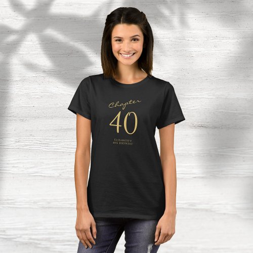40th Birthday Party Gold Script Black T_Shirt
