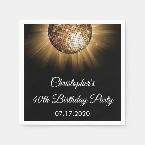 40th Birthday Party Gold Sparkle Disco Ball Napkins