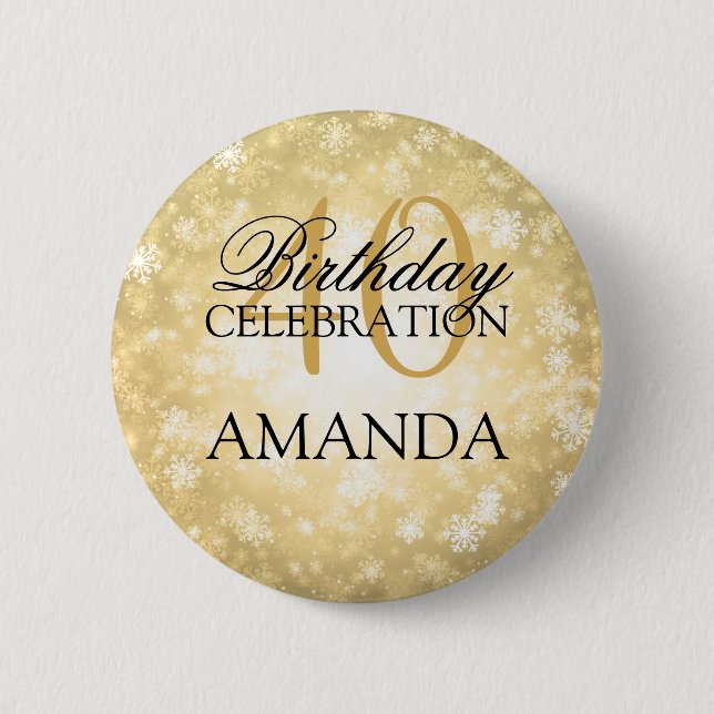 40th Birthday Party Gold Winter Wonderland Pinback Button (Front)