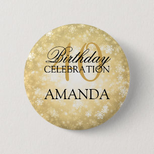 40th Birthday Party Gold Winter Wonderland Pinback Button