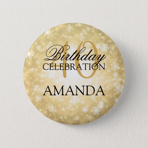40th Birthday Party Gold Winter Wonderland Pinback Button