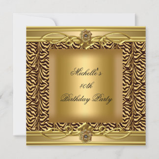 40th Birthday Party Gold Zebra Black Invitation