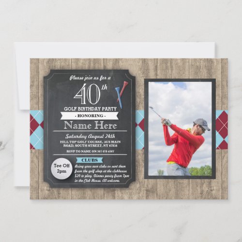 40th Birthday Party Golf Ball Photo Golfing Invite