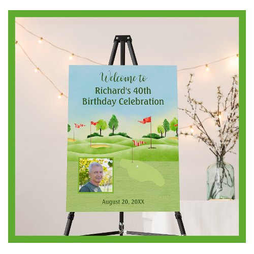 40th Birthday Party Golf Guy Photo Welcome   Foam Board