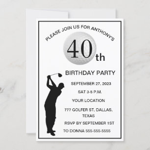40th Birthday Party Golfer Black Par Dad Golf Invitation