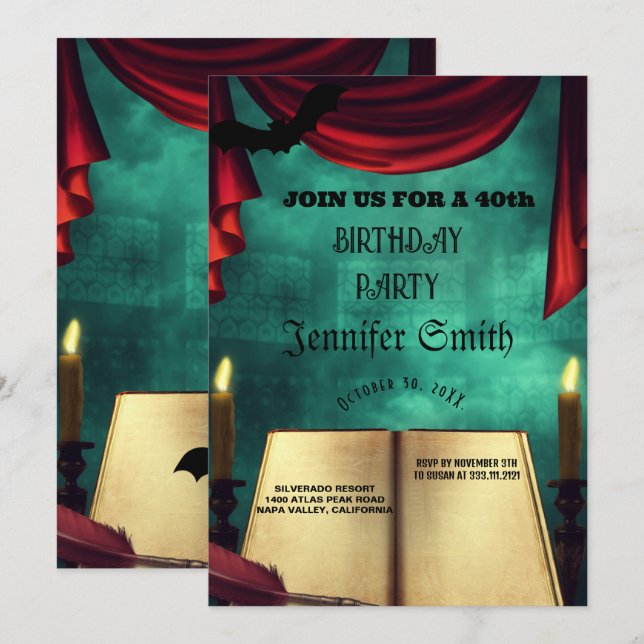 40th Birthday Party Gothic Red Invitation (Front/Back)