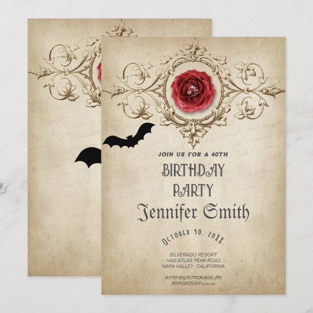 40th Birthday Party Gothic Red Invitation (Front/Back)