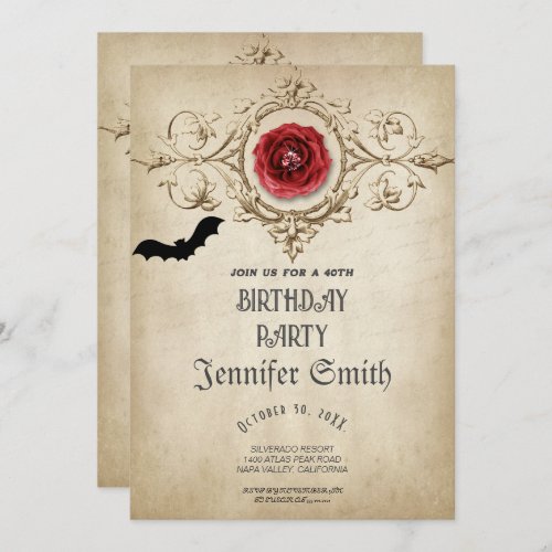 40th Birthday Party Gothic Red Invitation