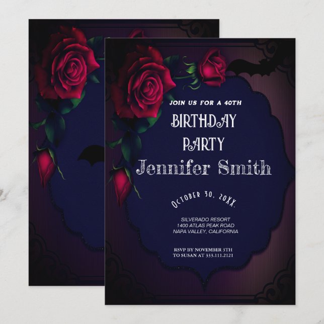 40th Birthday Party Gothic Red Invitation (Front/Back)
