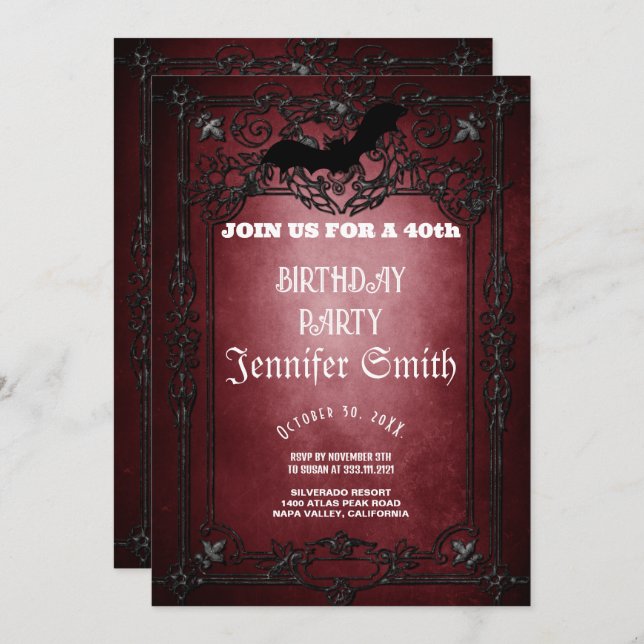 40th Birthday Party Gothic Red Invitation (Front/Back)