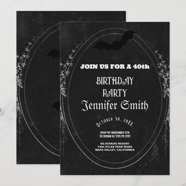 40th Birthday Party Gothic Red Invitation (Front/Back)