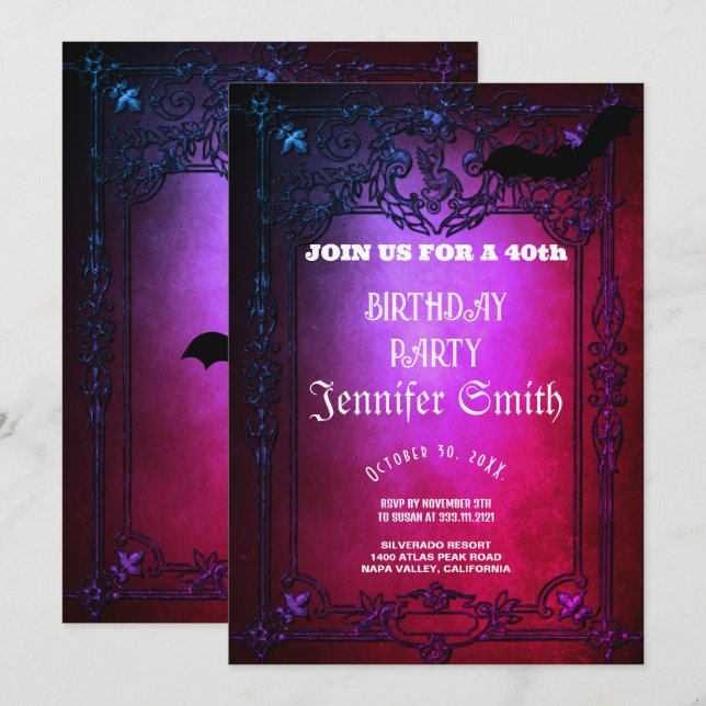 40th Birthday Party Gothic Red Invitation (Front/Back)