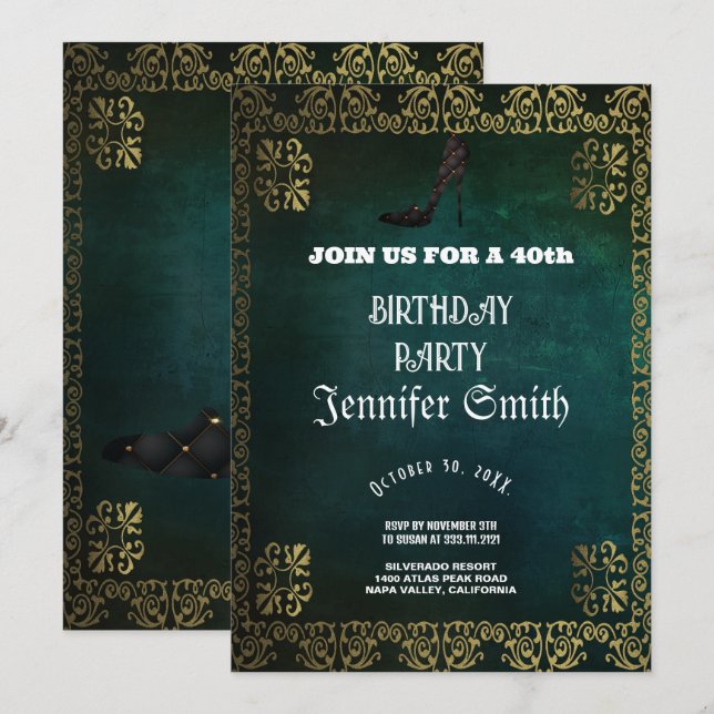 40th Birthday Party Gothic Red Invitation (Front/Back)