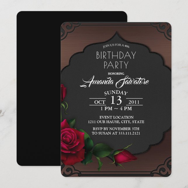 40th Birthday Party Gothic Red Roses Invitation (Front/Back)