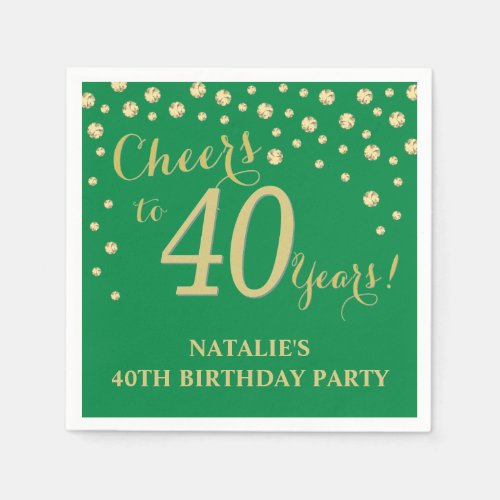 40th Birthday Party Green and Gold Diamond Napkins