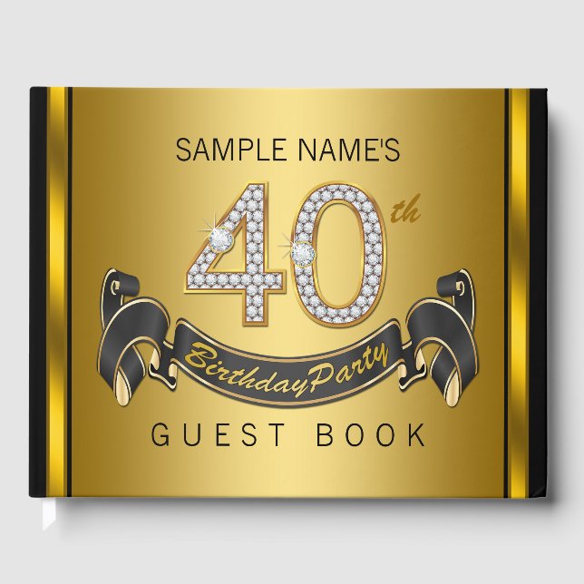 40th Birthday Party Guest Book Black Gold (Front)