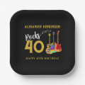 40th Birthday Party Guitars Name Rocks 40 Paper Plates | Zazzle