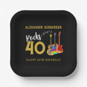 40th Birthday Party Guitars Name Rocks 40 Paper Plates | Zazzle