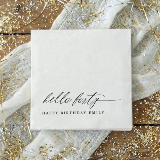 40th Birthday Party Hello 40 Modern Milestone Napkins (40th birthday party napkins - modern elegant black and white hello forty birthday party decor.)