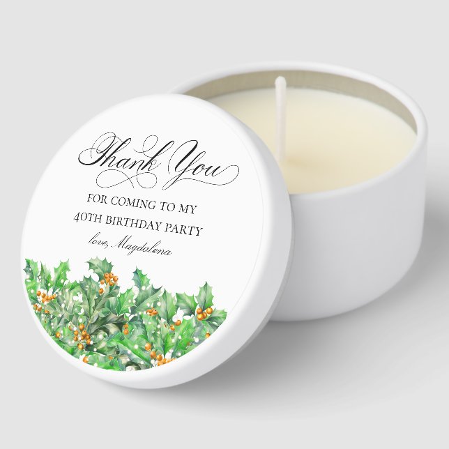40th Birthday Party Holly Berry Mini Candle Favors (Corner)