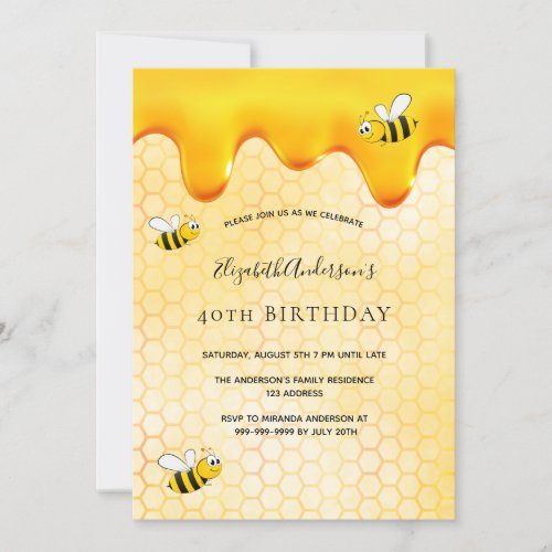 40th birthday party honeycomb sweet bumble bees invitation