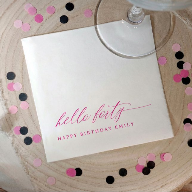 40th Birthday Party Hot Pink Hello 40 Modern Napkins (Pink hello 40 modern minimalist 40th birthday party napkins)