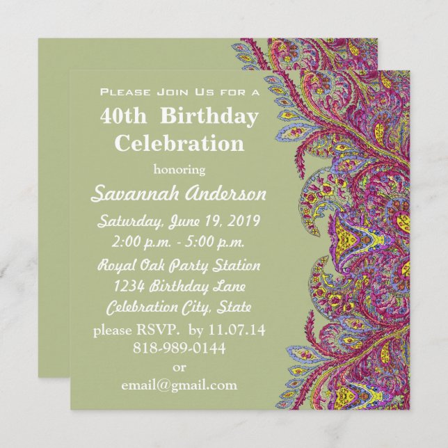 40th Birthday Party Invitation (Front/Back)