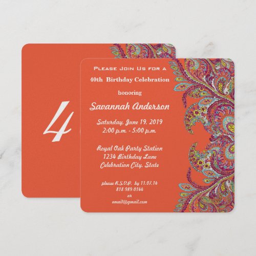 40th Birthday Party Custom Invitation