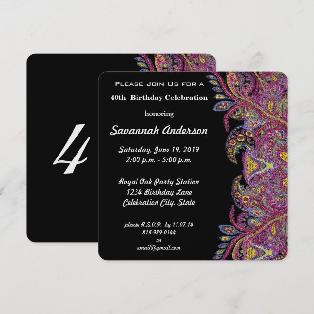 40th Birthday Party Invitation (Front/Back)