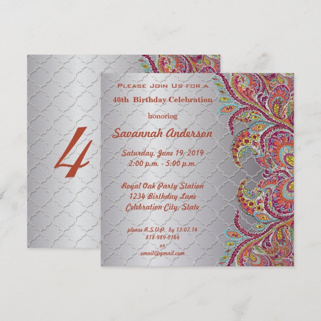 40th Birthday Party Invitation (Front/Back)