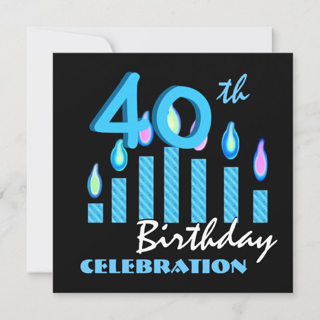40th Birthday Party Invitation Blue Candles (Front)
