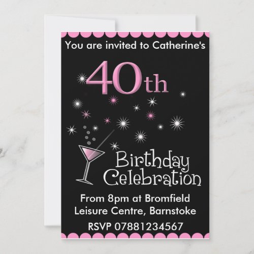 40th Birthday Party Invitation - Cocktail Glass