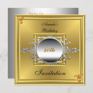 40th Birthday Party Invitation Gold Silver