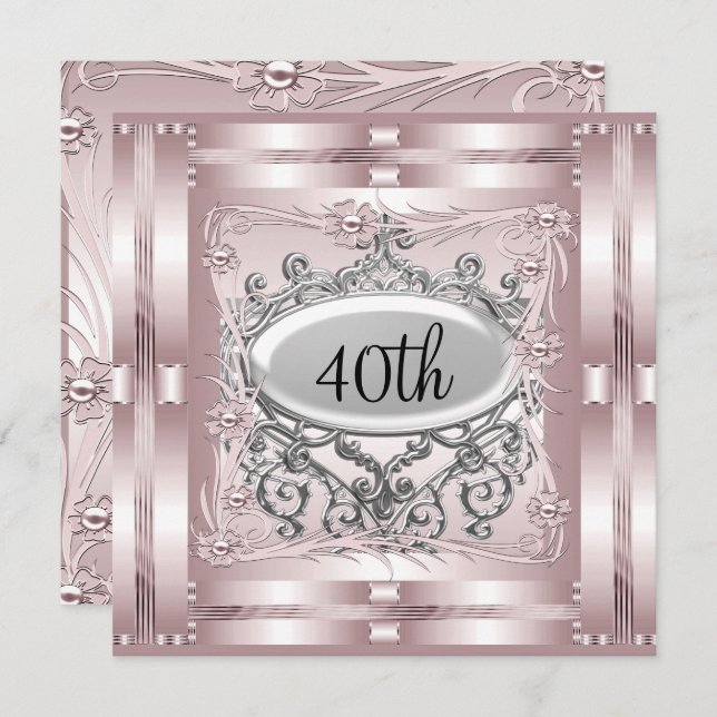 40th Birthday Party Invitation Pink (Front/Back)