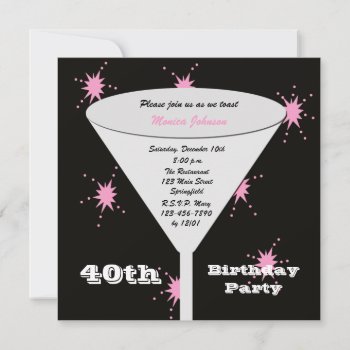 40th Birthday Party Invitation Pink 40th Toast by henishouseofpaper at Zazzle