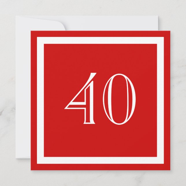 40th Birthday Party Invitation - Red (Front)