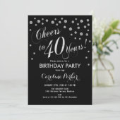 40th Birthday Party Invitation - Silver Black (Standing Front)