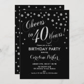 40th Birthday Party Invitation - Silver Black (Front/Back)