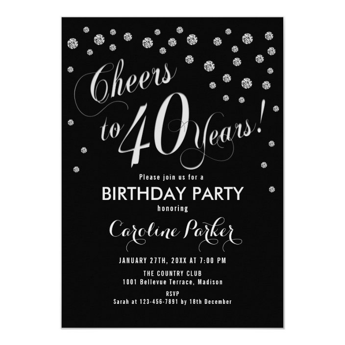 40th Birthday Party Invitation - Silver Black | Zazzle.com