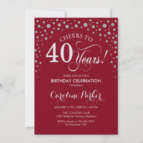 40th Birthday Party Invitation - Silver Red